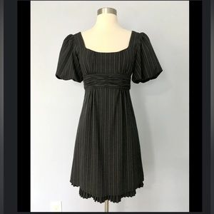 Nanette Lepore pinstripe, scoopeck, short puff sleeve ruched waistline dress